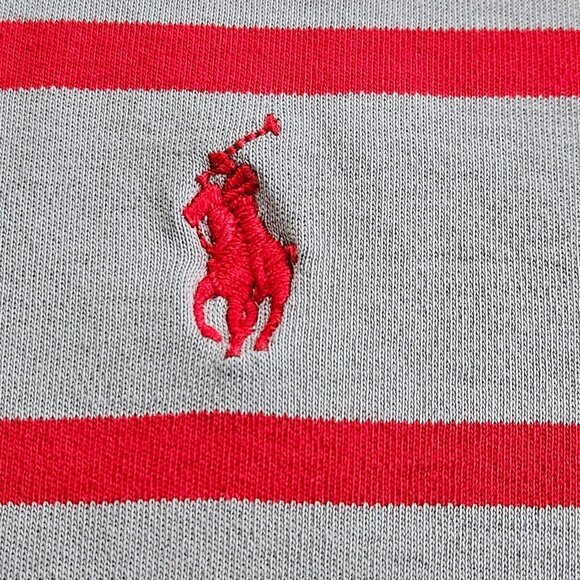 Polo Ralph Lauren Mens XL Gray Red Stripes Pony Single Stitch Slits Buttons FLAW - Picture 4 of 13